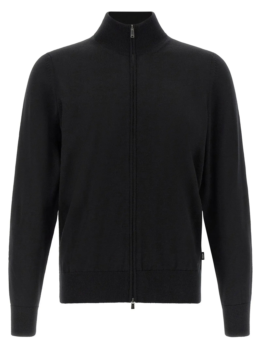 Cardigan hugo boss noir en laine vierge avec fermeture éclair et texture tricotée élégante