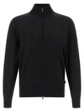 Cardigan hugo boss noir en laine vierge avec fermeture éclair et texture tricotée élégante