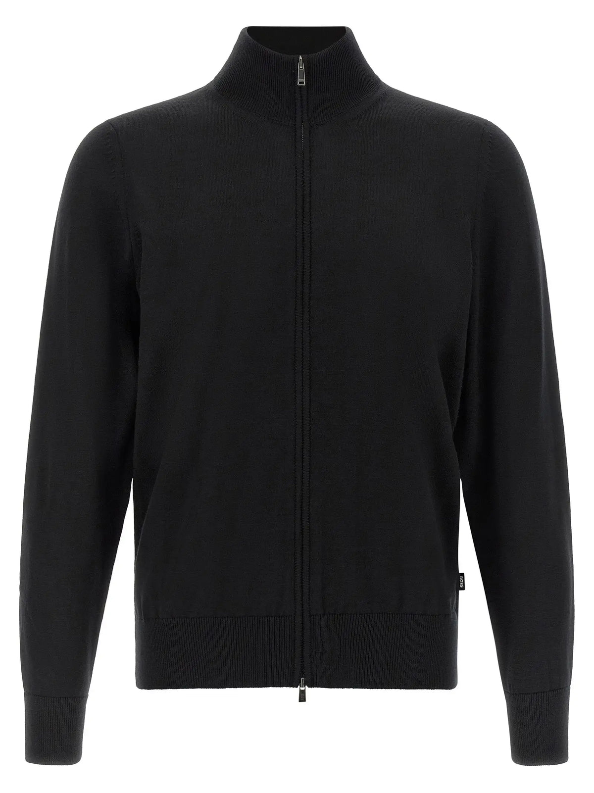 Cardigan hugo boss noir en laine vierge avec fermeture éclair et texture tricotée élégante
