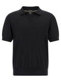Polo noir hugo boss en laine vierge avec manches courtes, col classique et poignets côtelés