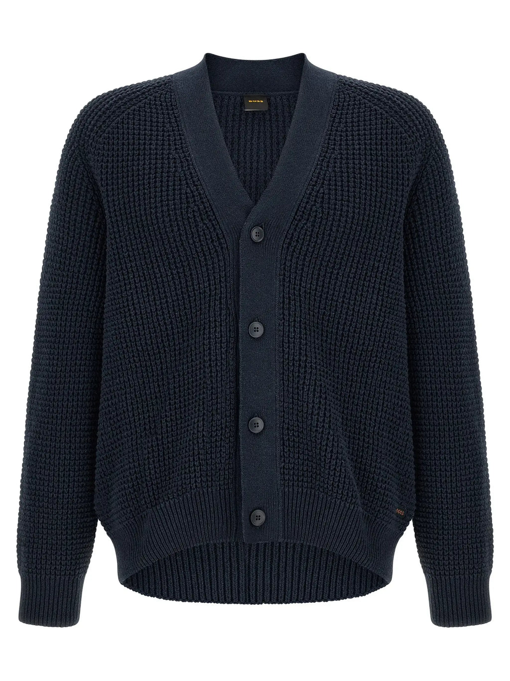 Cardigan en coton bleu marine texturé hugo boss avec col en v et fermeture par boutons