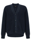 Cardigan en coton bleu marine texturé hugo boss avec col en v et fermeture par boutons