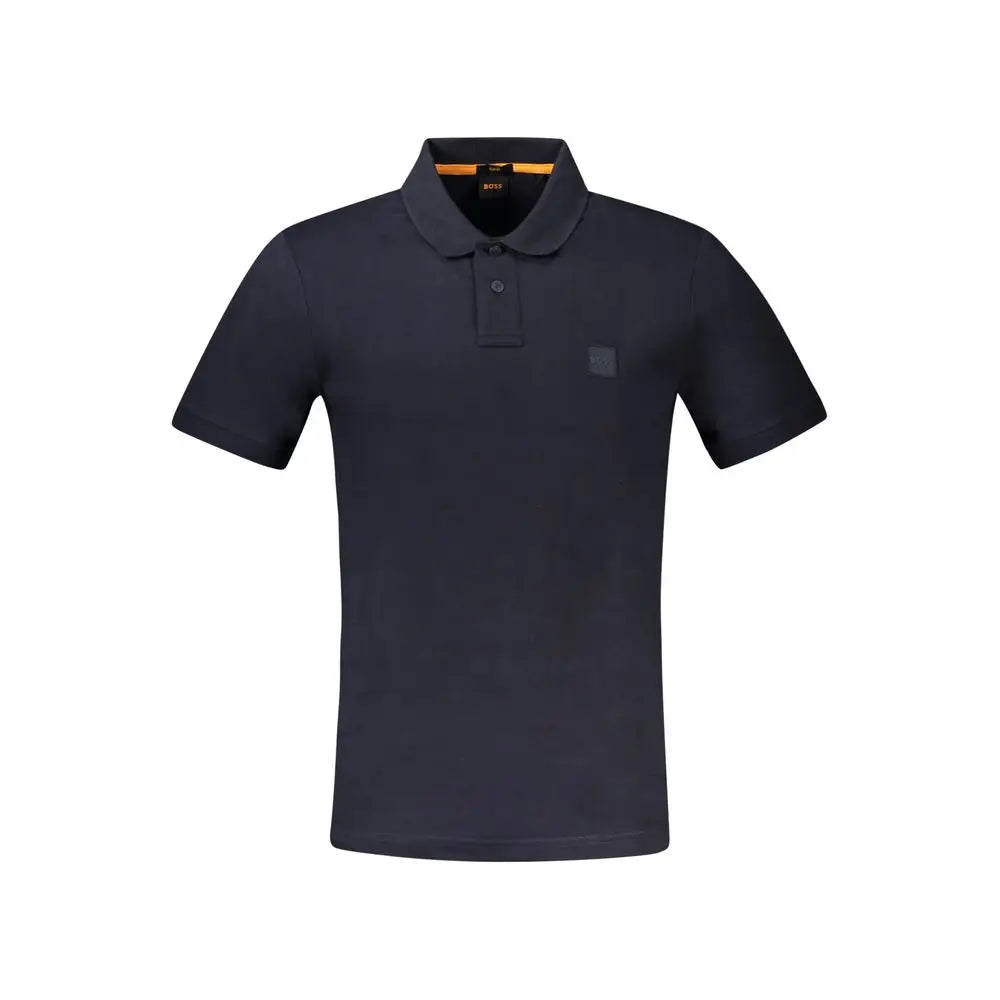 Polo homme hugo boss bleu marine en coton avec manches courtes tissu texturé et petit logo noir poitrine gauche