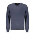 Pull col v bleu marine pour homme hugo boss en coton avec poignets et ourlet côtelés et logo discret poitrine gauche