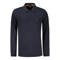 Polo homme bleu marine hugo boss en coton avec manches longues tissu texturé et patch de marque au niveau de la poitrine