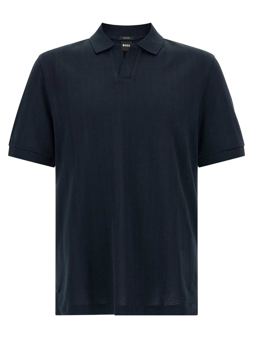 Polo bleu marine boss en coton avec tissage texturé subtil et col classique affichant l’étiquette boss au col