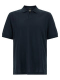 Polo bleu marine boss en coton avec tissage texturé subtil et col classique affichant l’étiquette boss au col