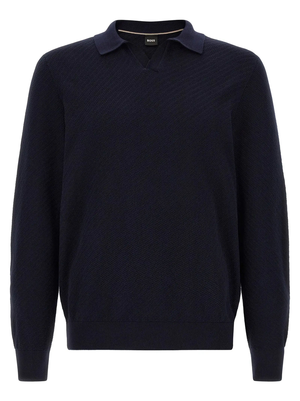 Pull polo en coton bleu marine hugo boss avec col contrastant et poignets et ourlet côtelés