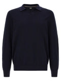 Pull polo en coton bleu marine hugo boss avec col contrastant et poignets et ourlet côtelés