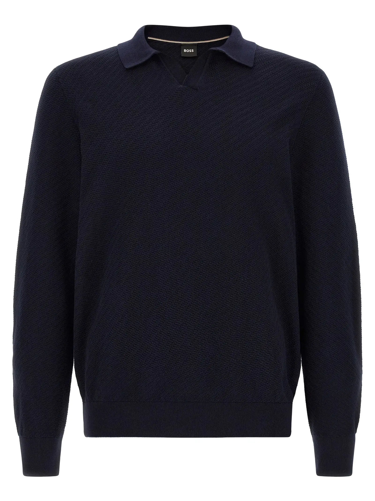 Pull polo en coton bleu marine hugo boss avec col contrastant et poignets et ourlet côtelés