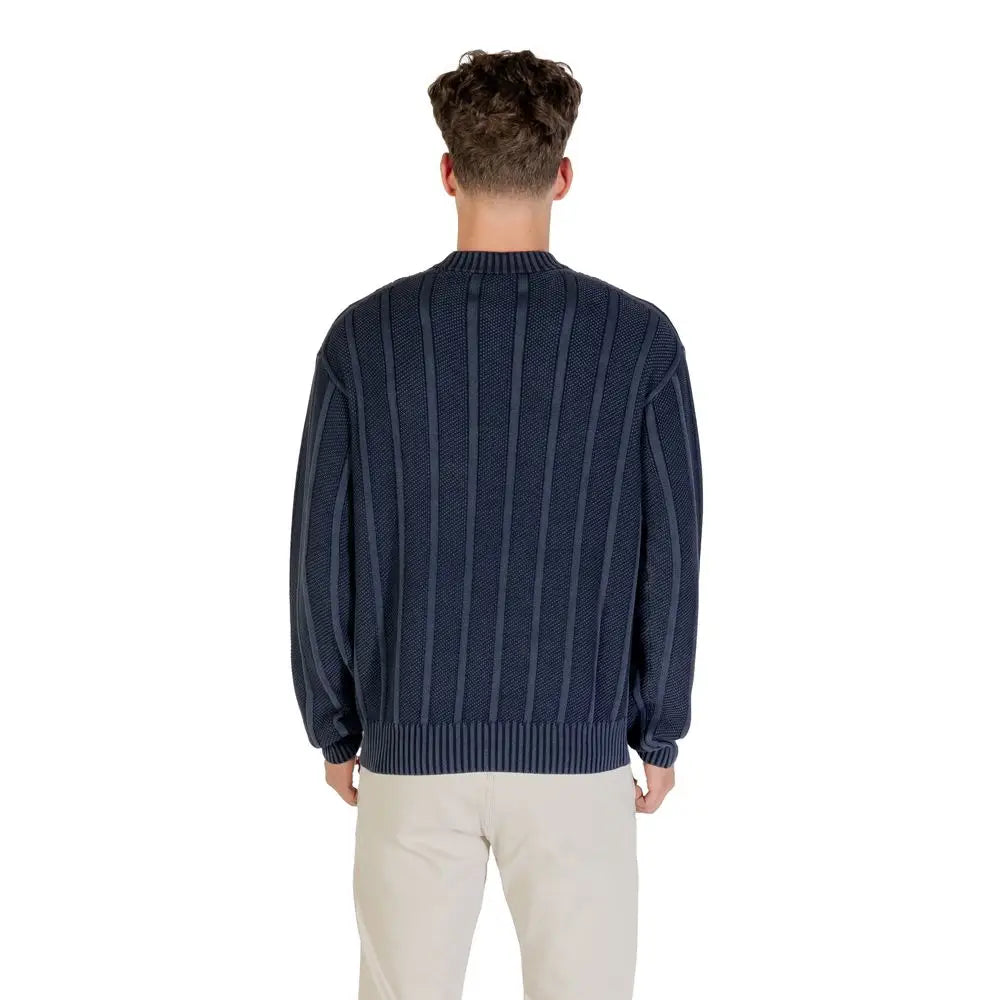 Pull en coton bleu hugo boss avec rayures texturées verticales en maille côtelée bleu marine
