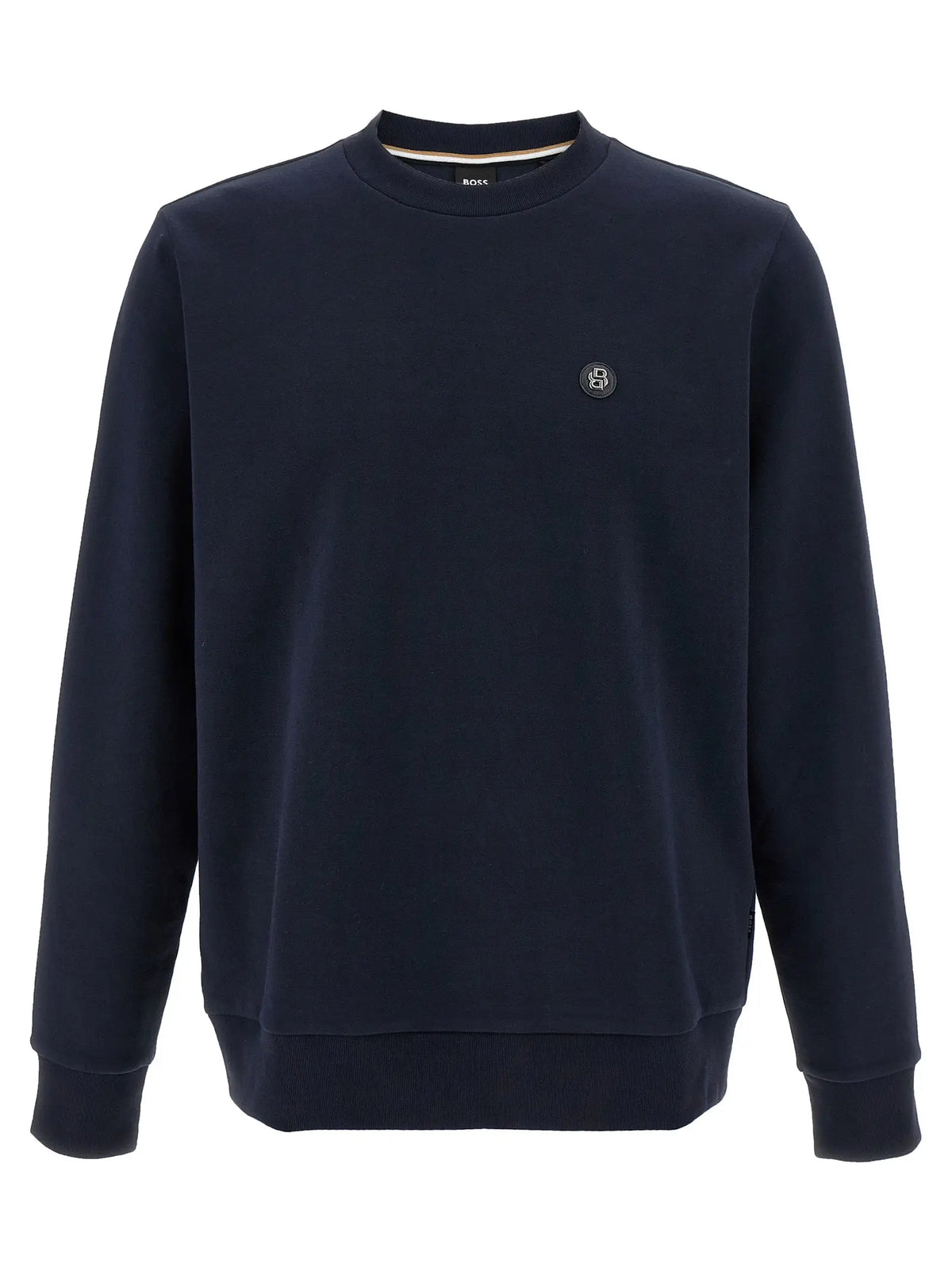 Sweatshirt hugo boss bleu en coton marine avec logo circulaire sur la poitrine gauche en crewneck