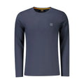 T-shirt hugo boss bleu en coton à manches longues avec patch texturé subtil et étiquette orange à col rond
