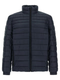 Veste matelassée bleu marine hugo boss en polyamide avec col montant et fermeture éclair noire pleine longueur
