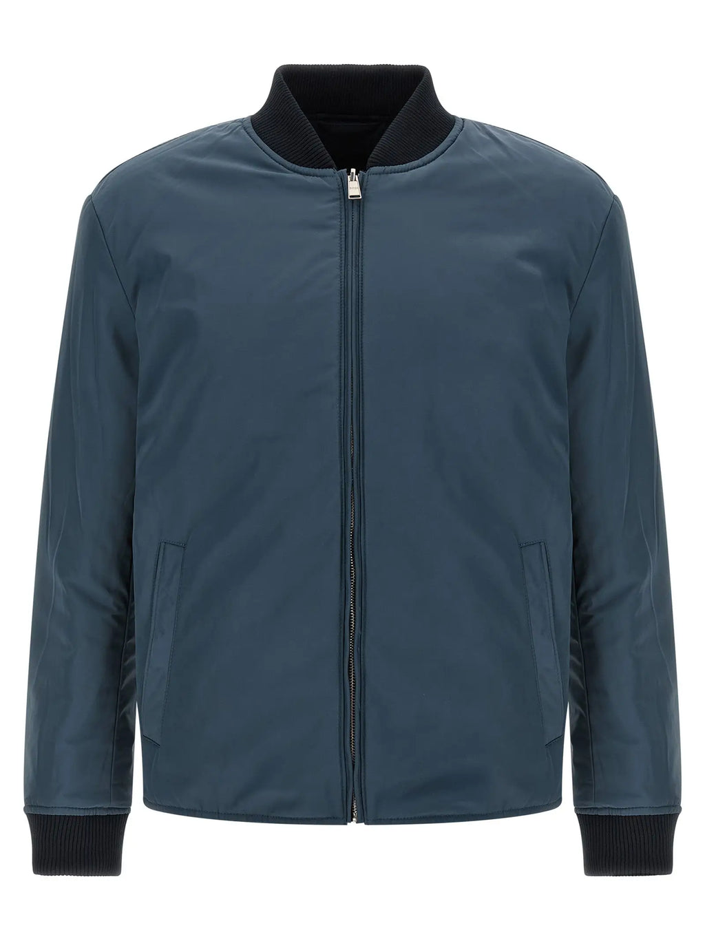 Veste bomber hugo boss bleue en polyester bleu sarcelle foncé avec col, poignets et tirette noirs côtelés