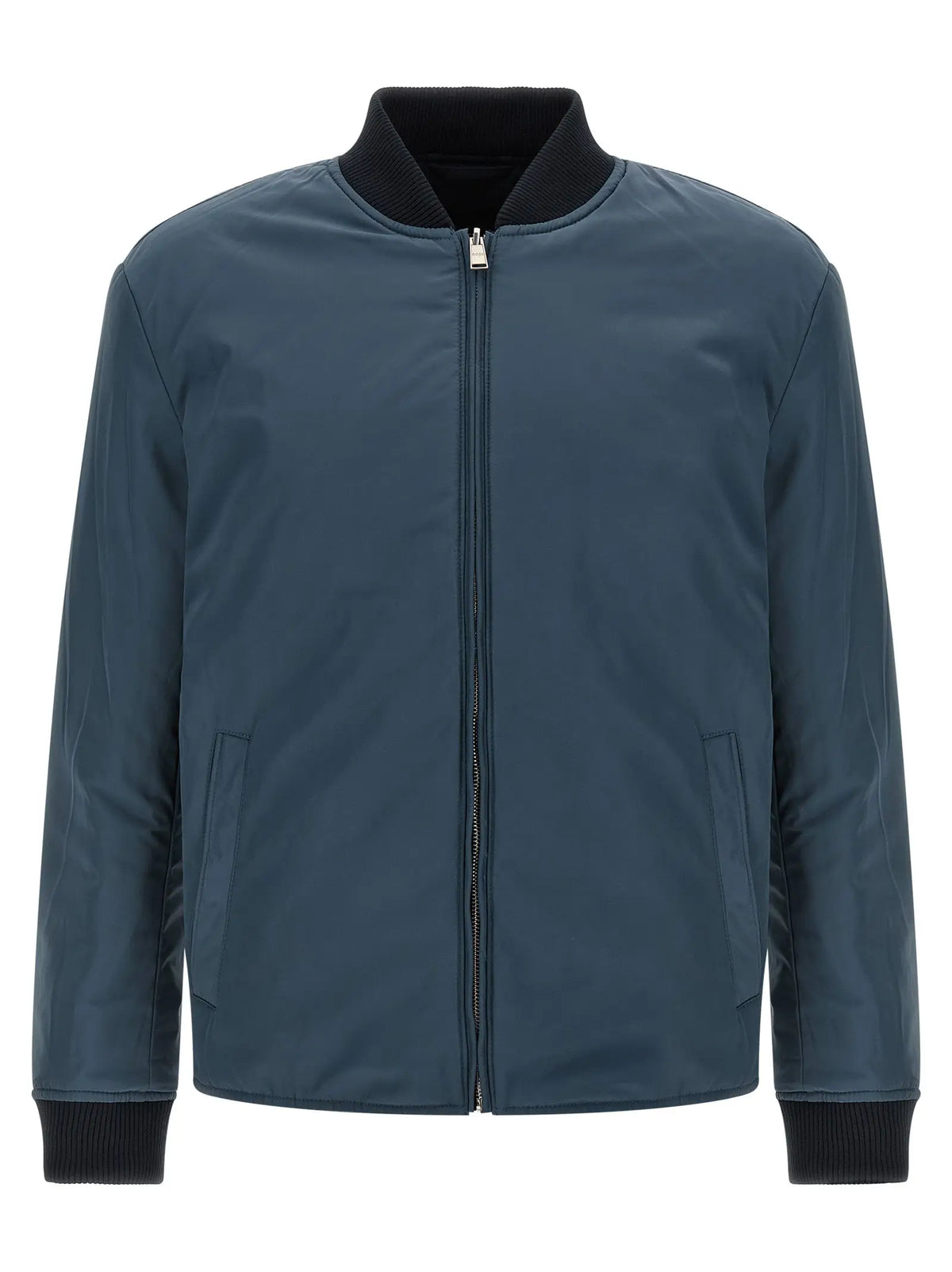 Veste bomber hugo boss bleue en polyester bleu sarcelle foncé avec col, poignets et tirette noirs côtelés