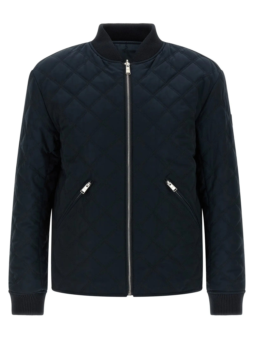 Blouson bomber hugo boss blue en polyester noir matelassé avec fermetures éclair argentées et poignets côtelés