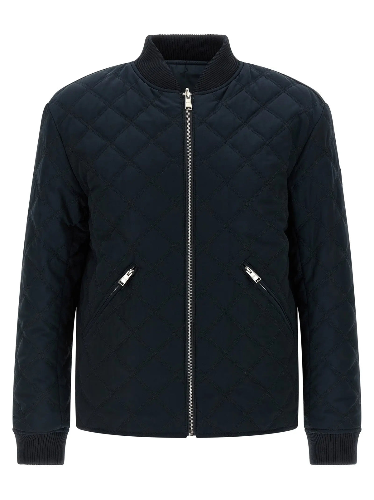 Blouson bomber hugo boss blue en polyester noir matelassé avec fermetures éclair argentées et poignets côtelés