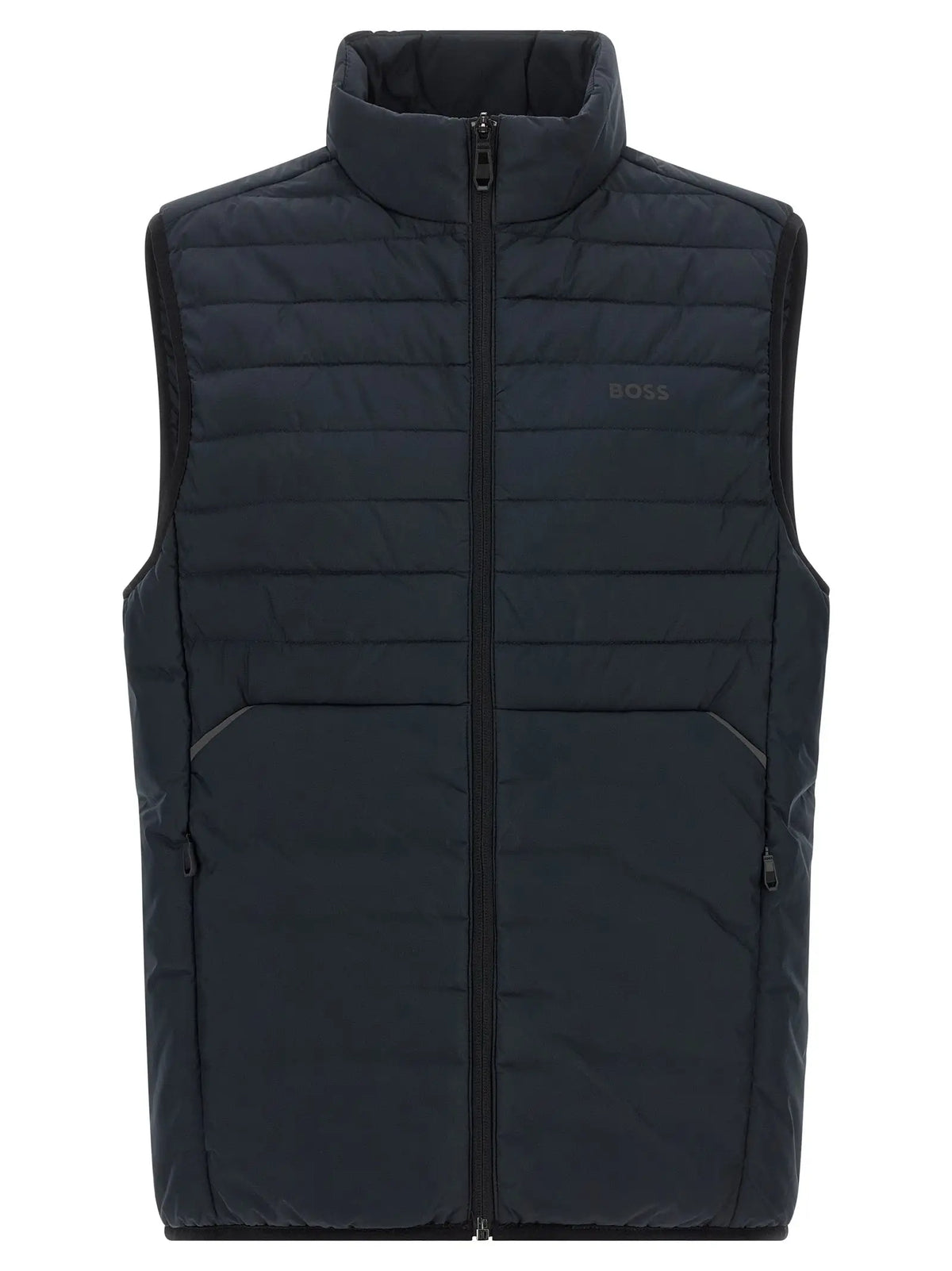 Veste sans manches noire matelassée en polyester hugo boss avec col montant et logo boss sur la poitrine