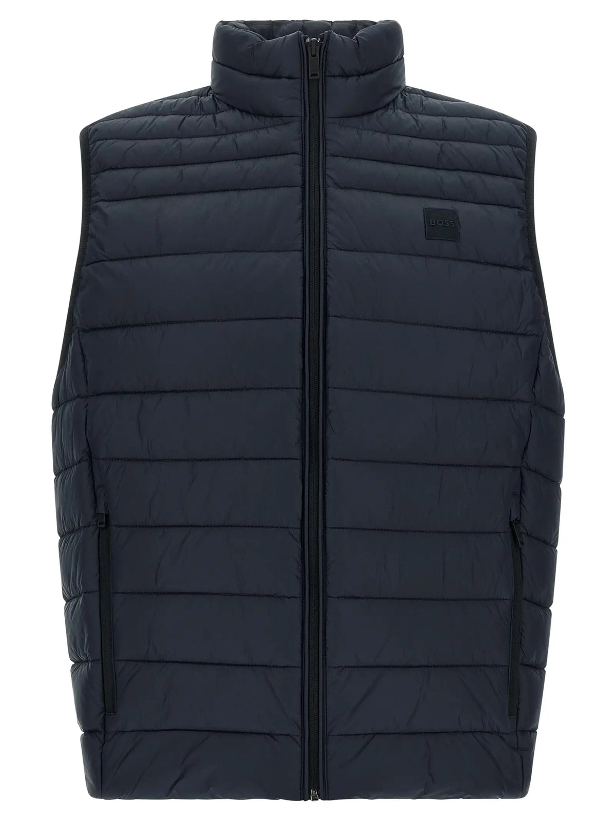 Doudoune sans manches bleu marine hugo boss en polyamide recyclé avec col montant et fermeture éclair noire