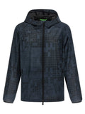 Veste à capuche bleu foncé hugo boss en caoutchouc avec motif pixellisé subtil et fermeture éclair noire