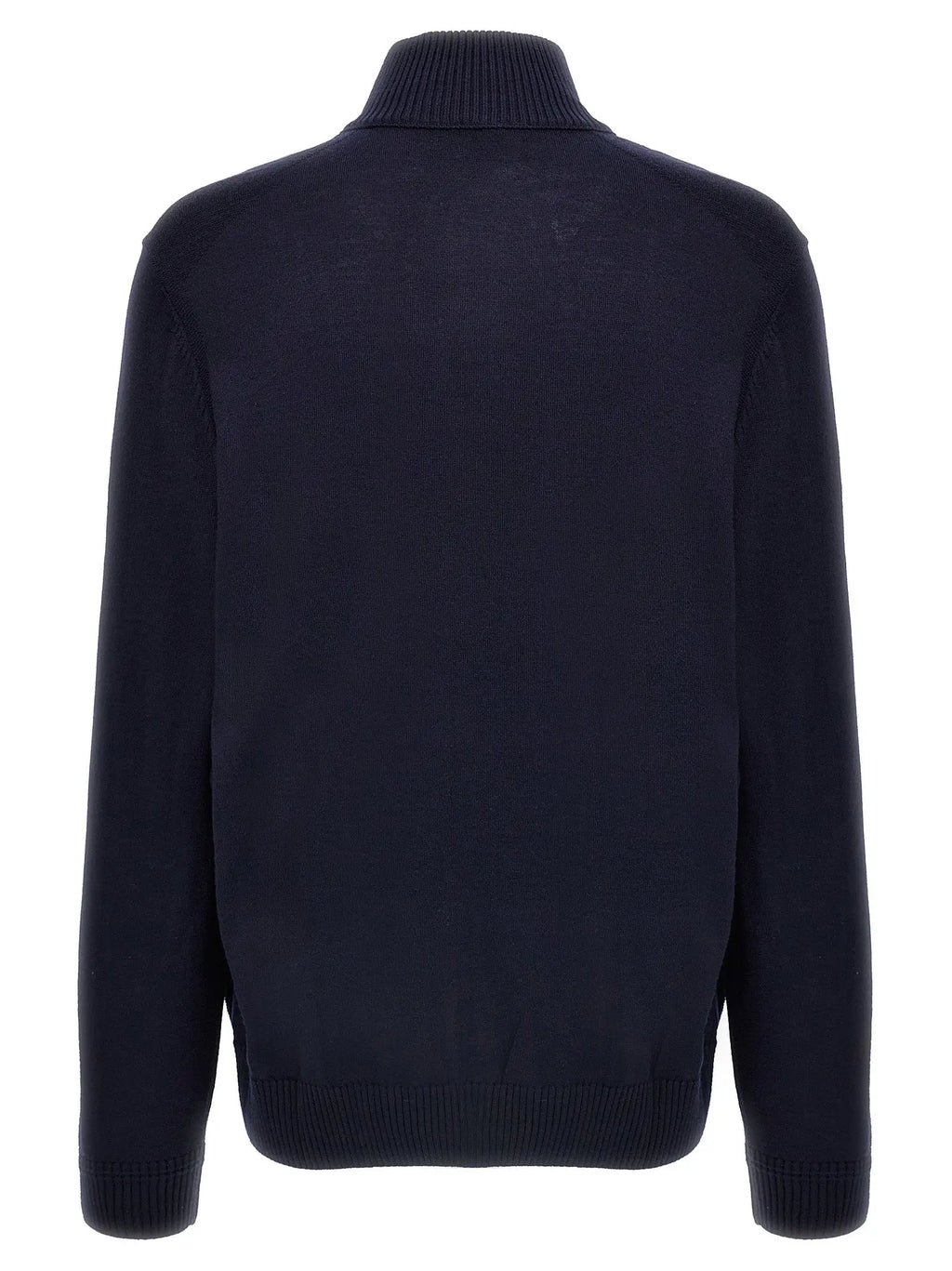 Cardigan en laine bleu hugo boss avec col roulé côtelé bleu marine pour un style élégant et confortable