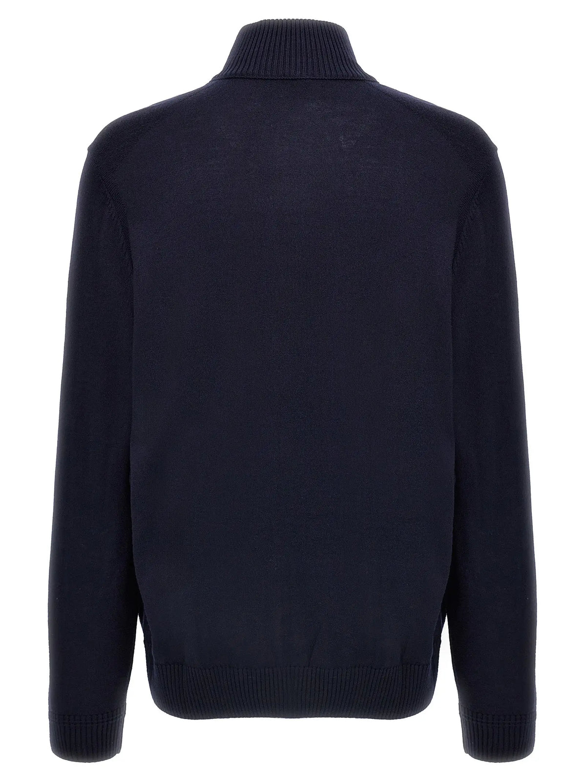 Cardigan en laine bleu hugo boss avec col roulé côtelé bleu marine pour un style élégant et confortable