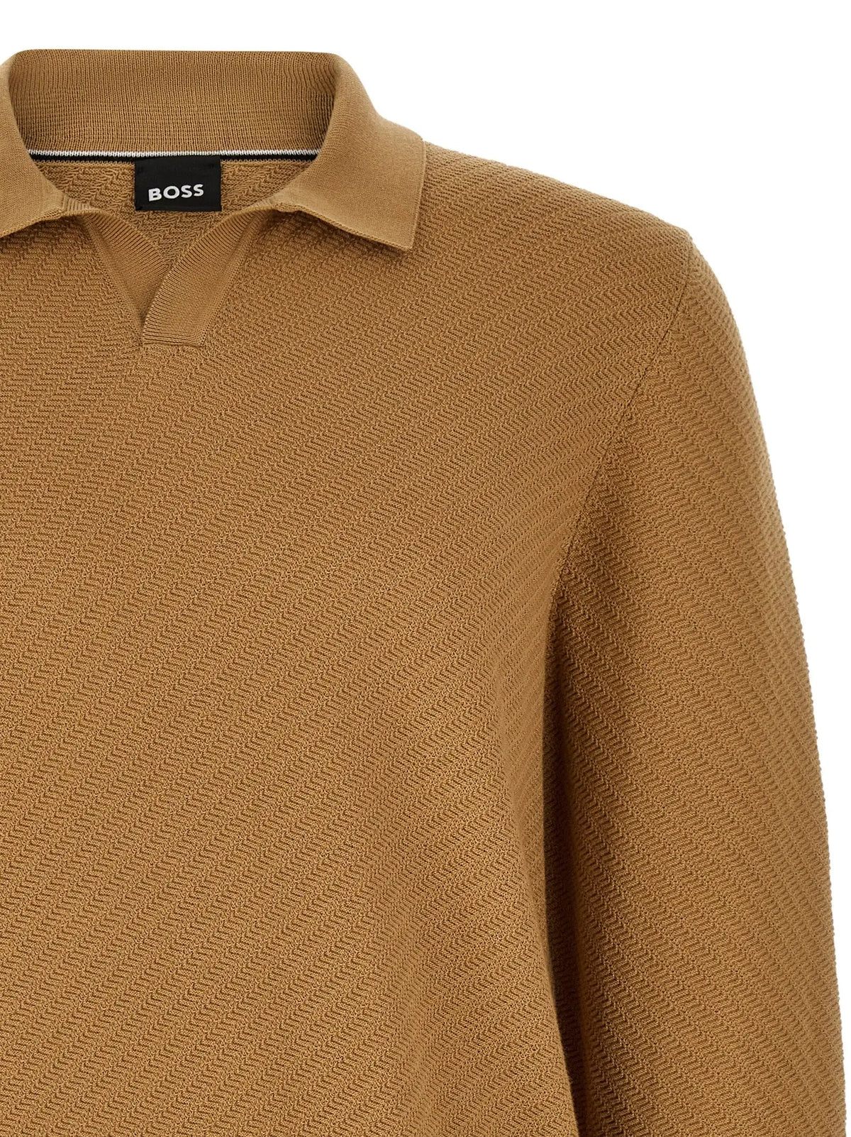 Polo en coton marron hugo boss avec motif chevrons et étiquette noire boss au col