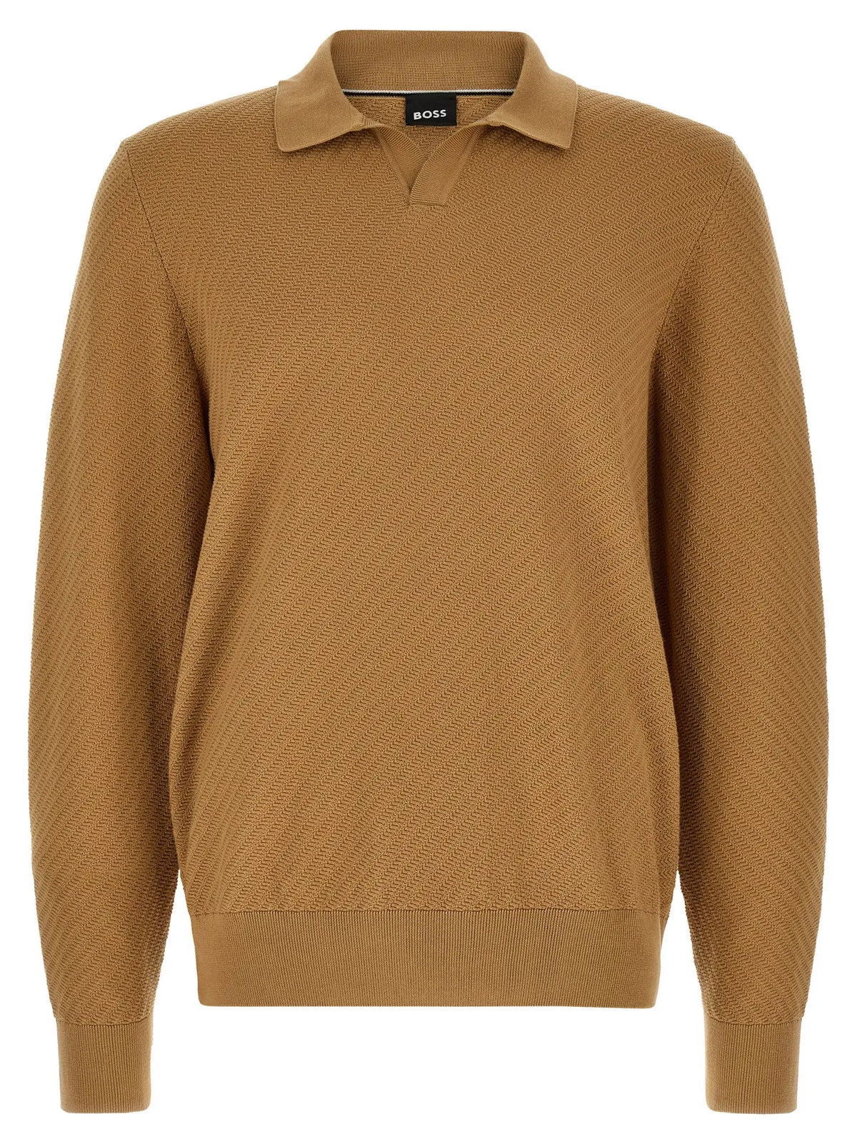 Pull polo hugo boss marron en coton avec texture tricotée et col et poignets côtelés