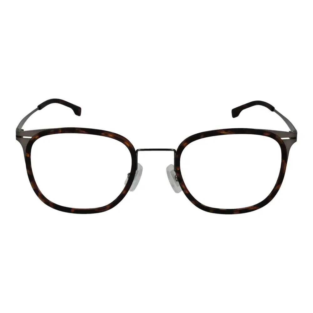 Lunettes hugo boss marron en acier inoxydable avec monture rectangulaire en acétate écaille et pont métallique