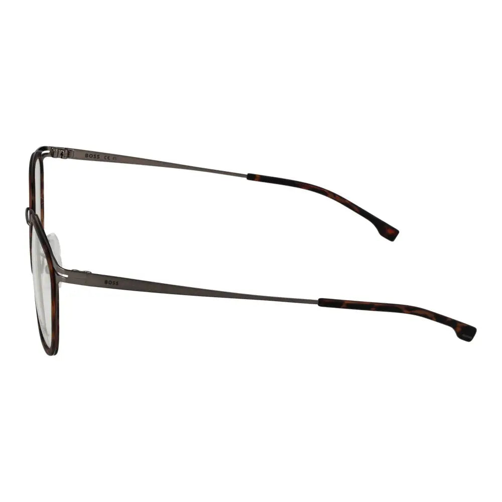 Lunettes hugo boss marron en acier inoxydable avec monture en acétate écaille foncée et pont métallique moderne