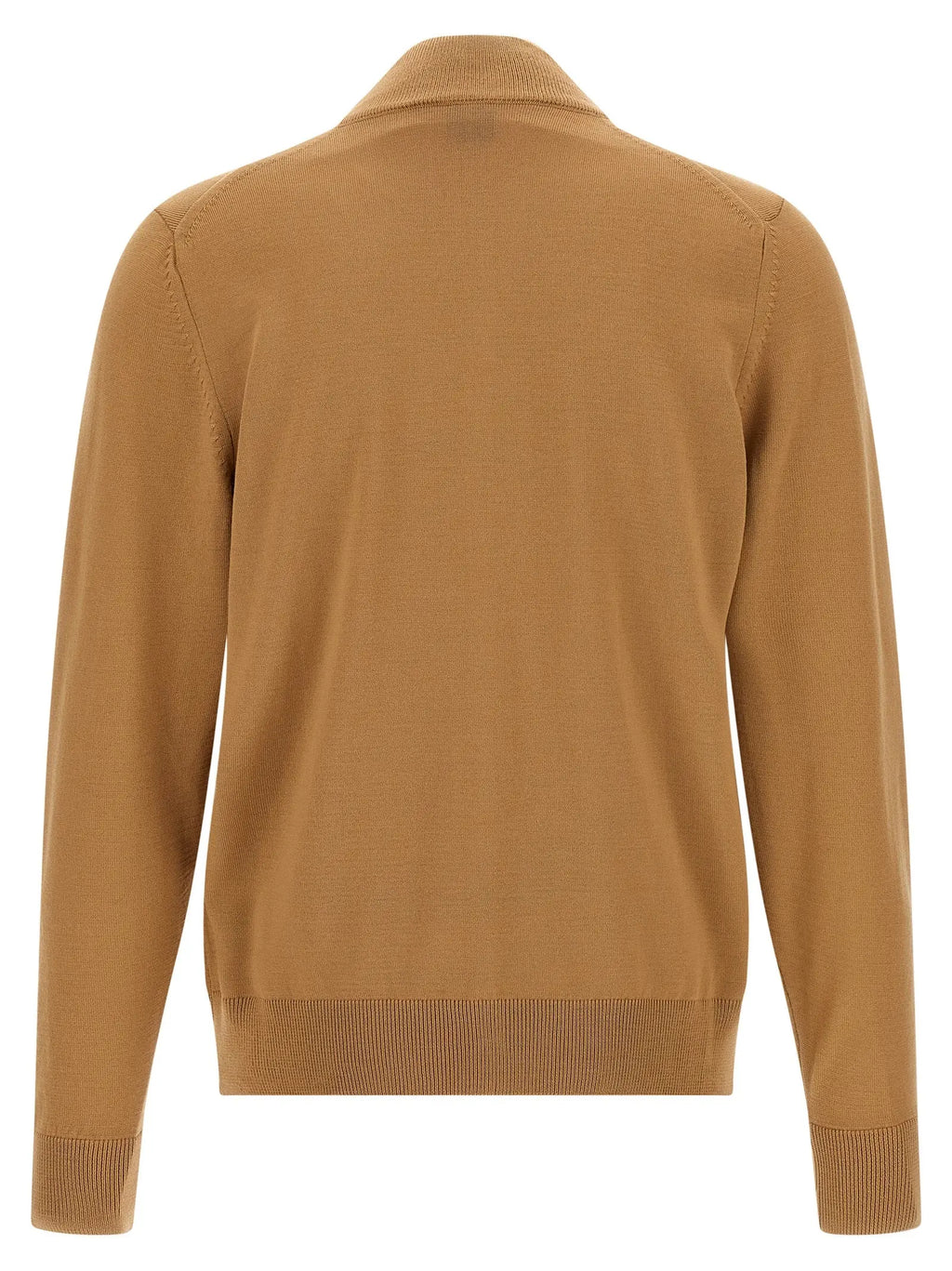Cardigan hugo boss marron en laine vierge avec col et poignets côtelés manches longues tan
