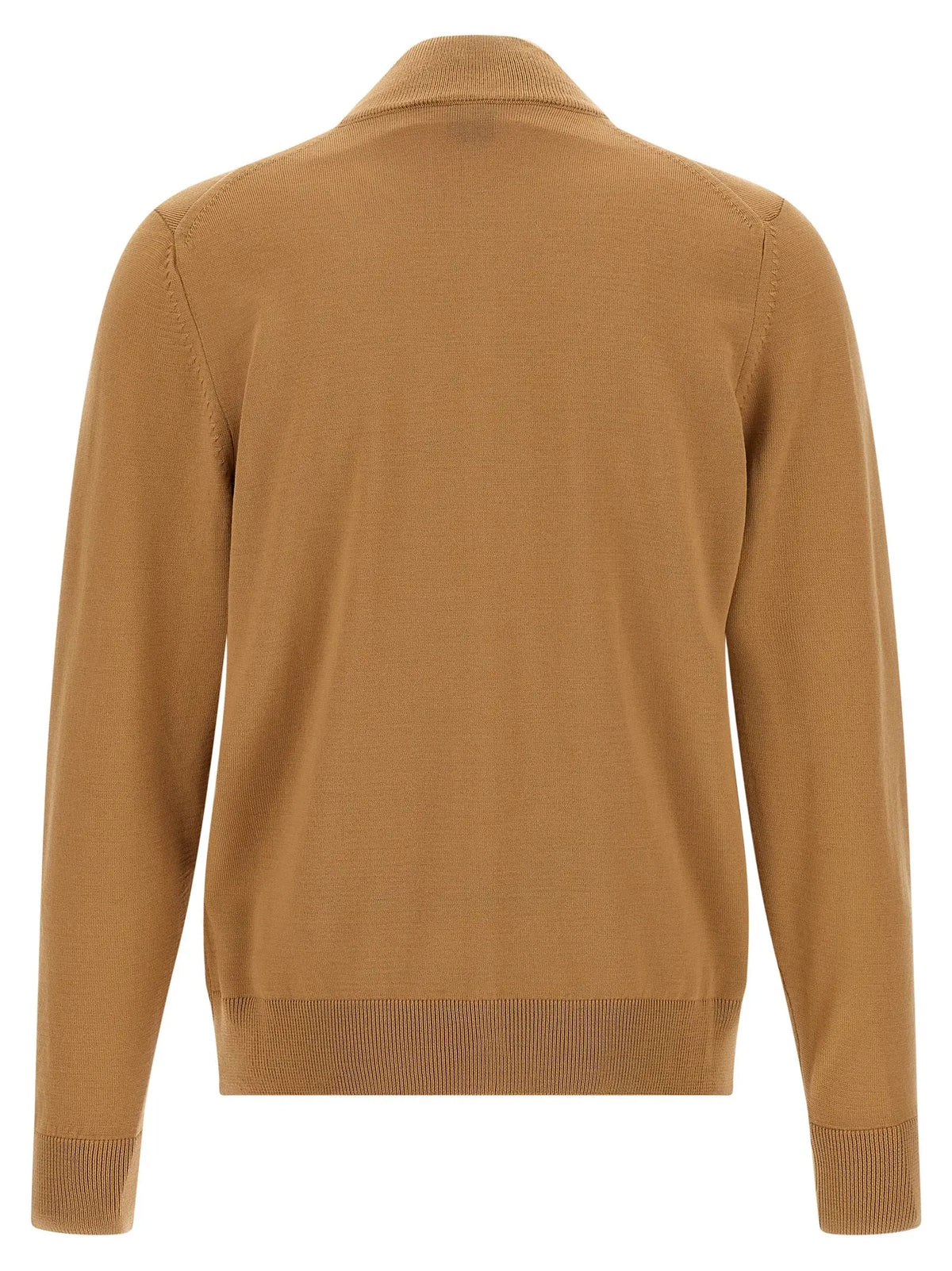 Cardigan hugo boss marron en laine vierge avec col et poignets côtelés manches longues tan