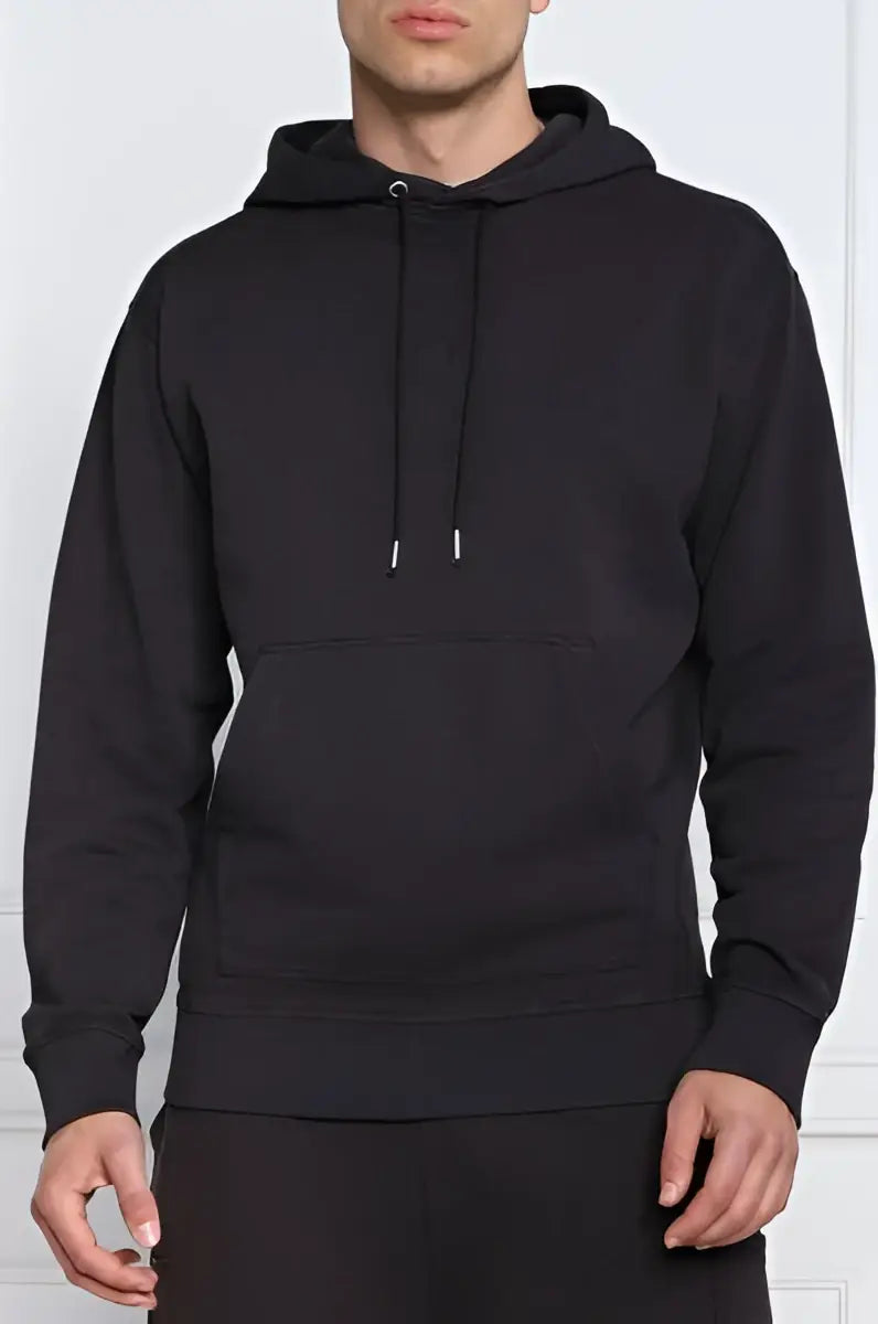 Sweat à capuche noir en coton avec cordon et poche avant hugo boss bleu foncé détails logo