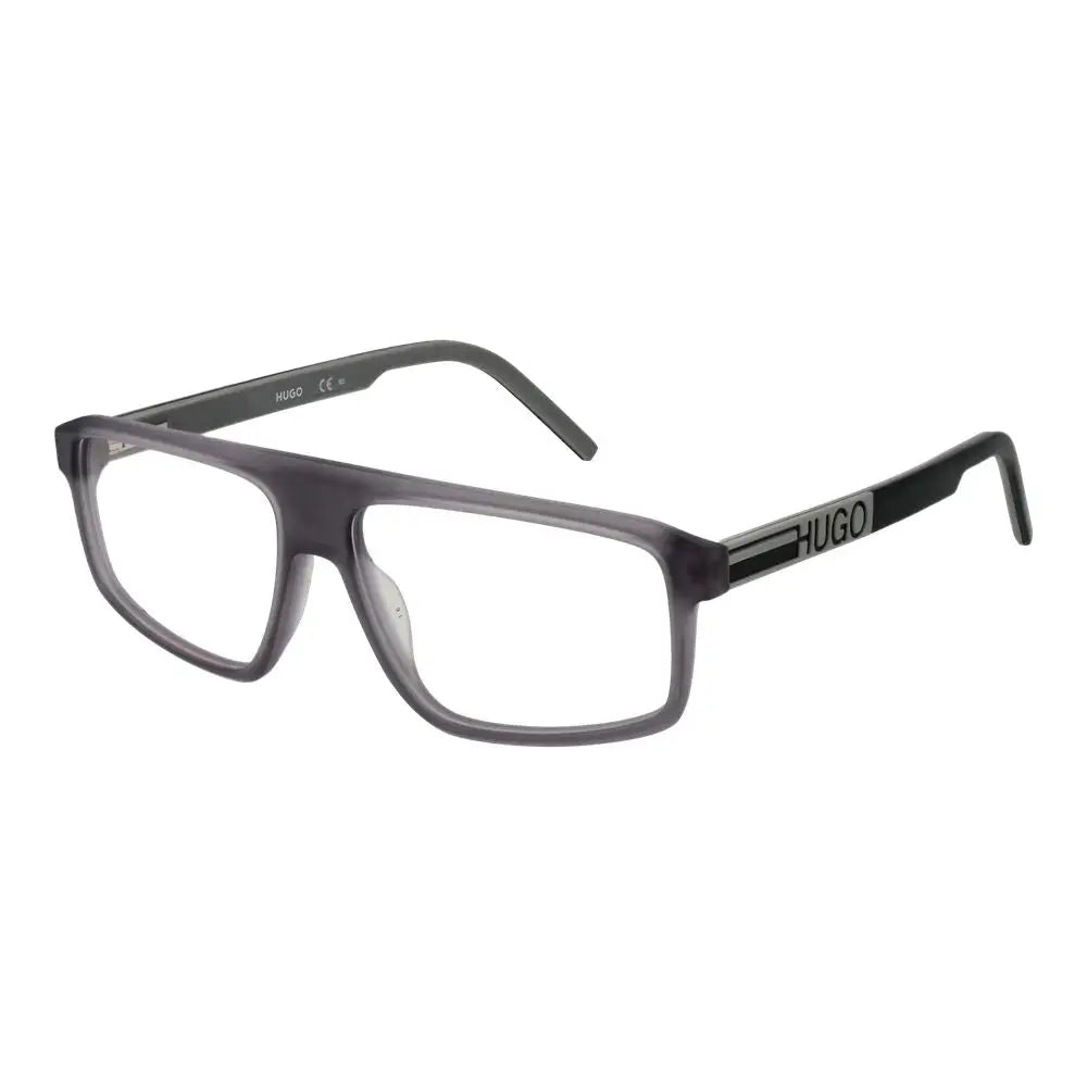 Lunettes hugo boss grises en acétate avec monture rectangulaire mate et branches noires