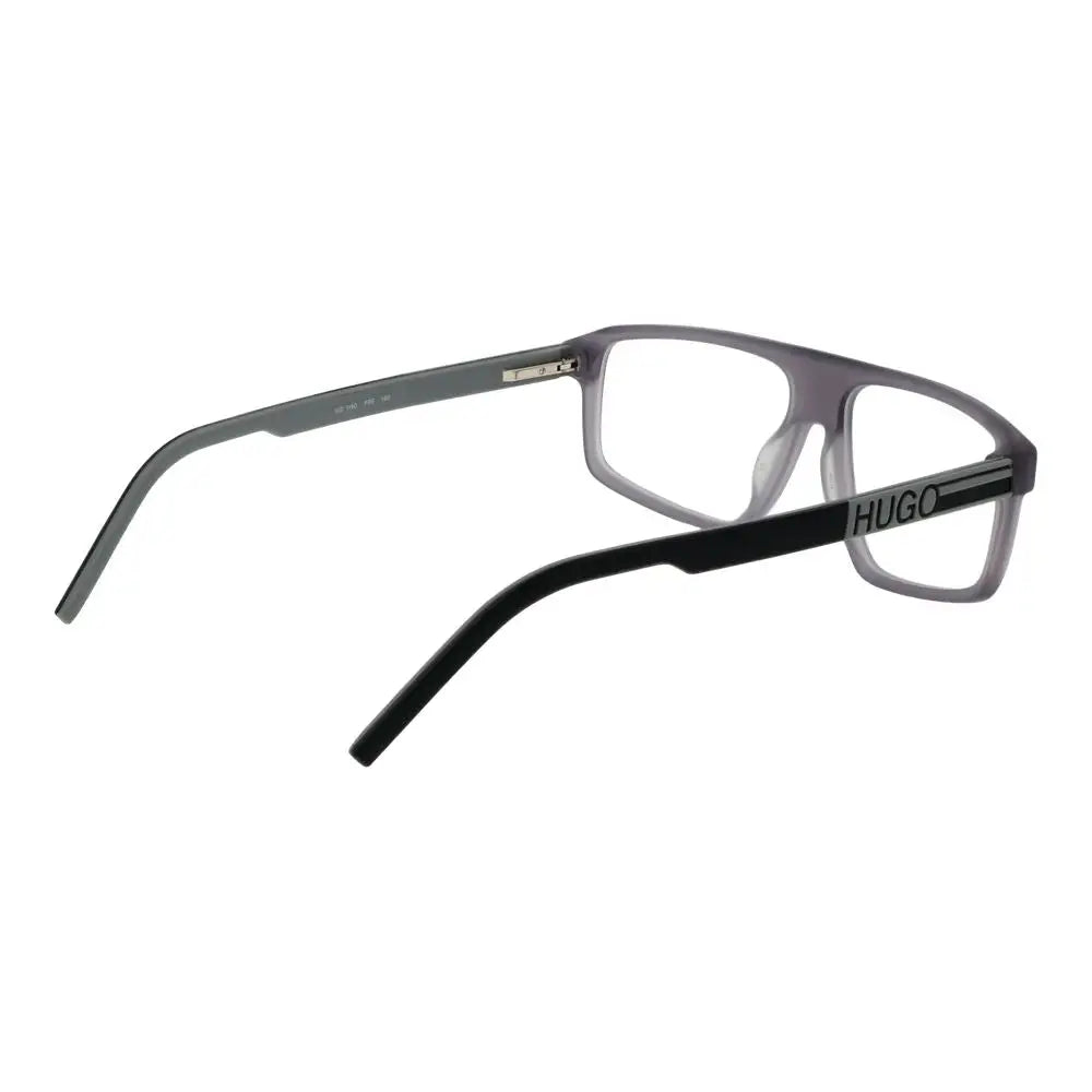 Lunettes hugo boss grises en acétate avec monture rectangulaire noire et design moderne élégant