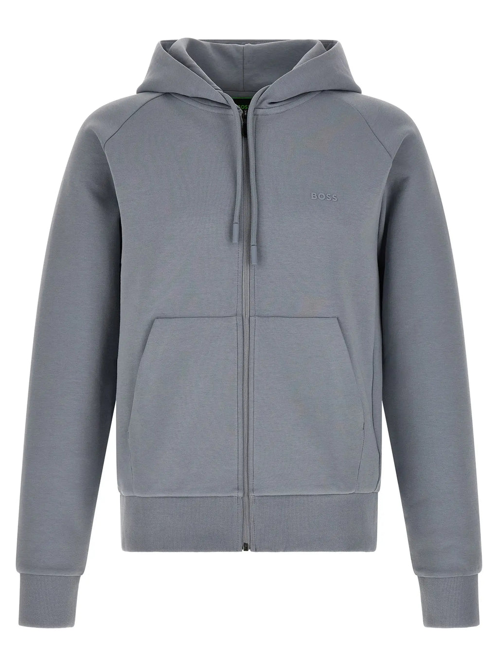 Sweatshirt hugo boss gris en coton avec fermeture zippée et logo brodé subtil sur la poitrine