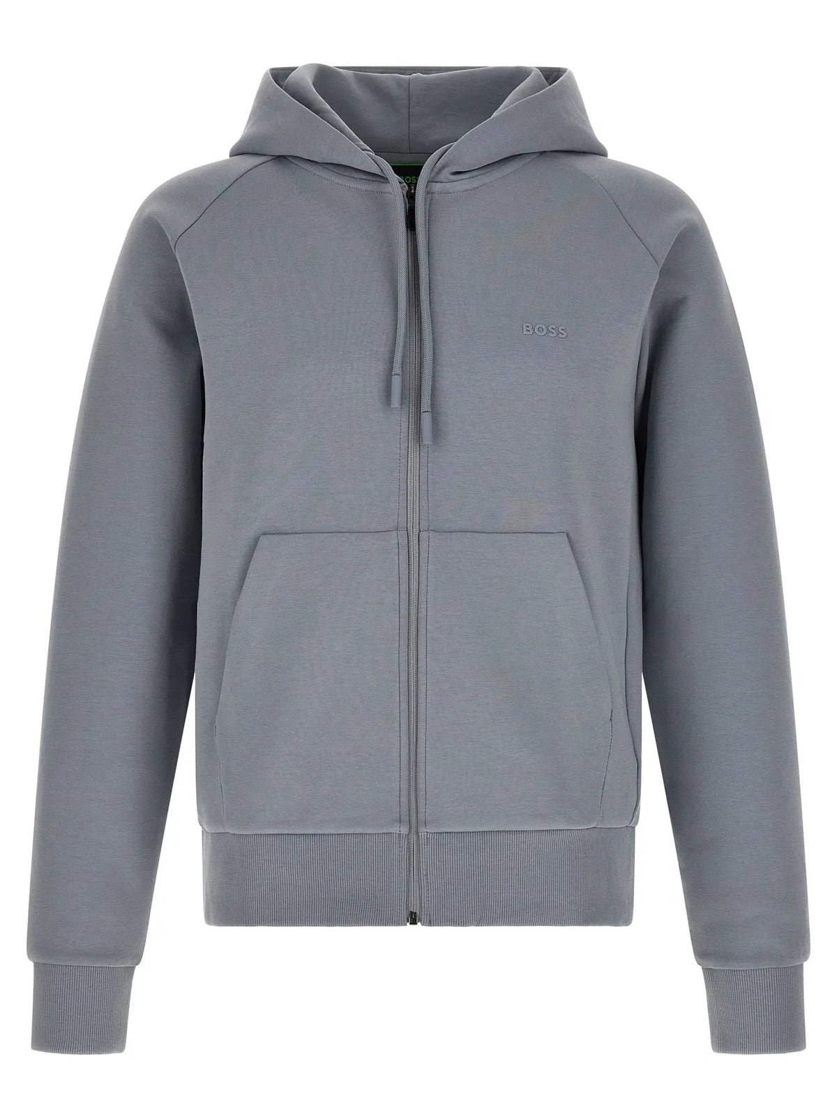 Sweatshirt hugo boss gris en coton avec fermeture zippée et logo brodé subtil sur la poitrine