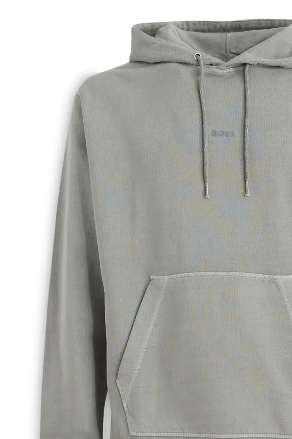 Sweat à capuche gris hugo boss en coton avec logo boss brodé et cordons assortis pour un style décontracté