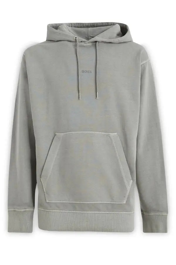 Sweat à capuche gris hugo boss en coton avec poche kangourou et logo brodé subtil sur la poitrine