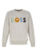 Sweatshirt hugo boss en coton gris chiné avec logo boss coloré stylisé avec palmiers et étoiles sur chaque lettre