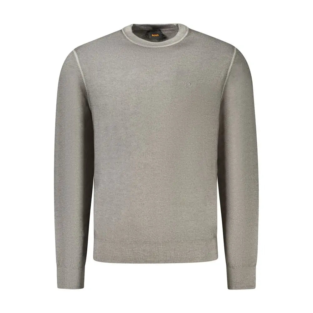 Hugo Boss grigio pull homme en laine gris chiné avec détails côtelés aux poignets et à l’ourlet