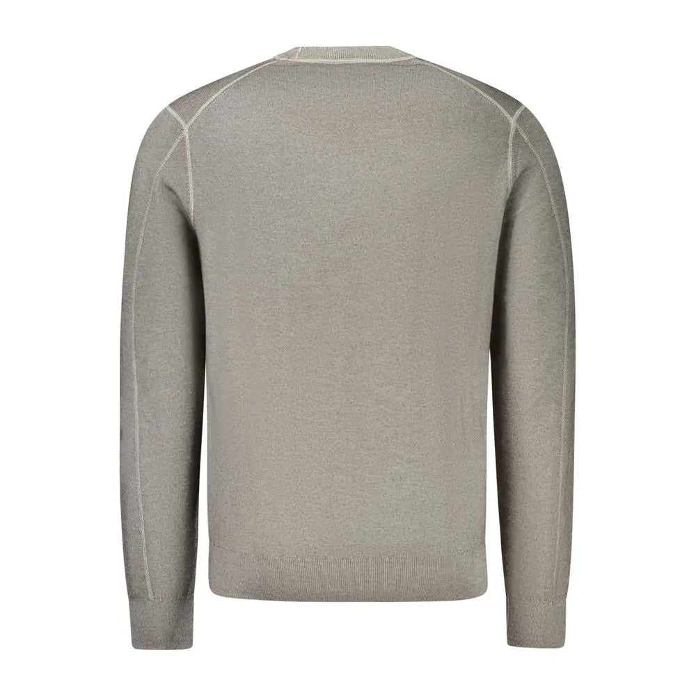 Hugo boss grigio pull homme en laine gris clair avec surpiqûres contrastées aux épaules et manches