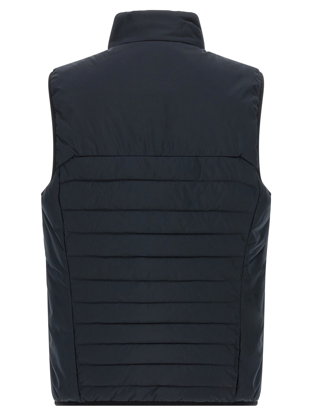 Veste sans manches en polyester bleue de Hugo Boss, style moderne et élégante, visible en détail sur l'image.