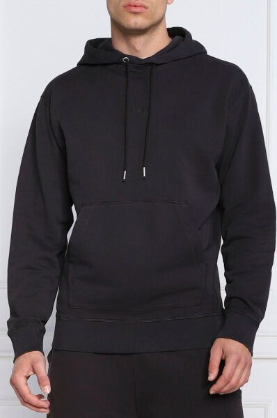 Sweat à capuche en coton bleu foncé Hugo Boss avec logo visible, détails de marque sur le devant.