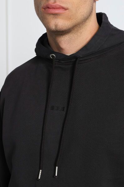 Sweat à capuche Hugo Boss en coton bleu foncé avec détails du logo, manches longues et ajustement décontracté.