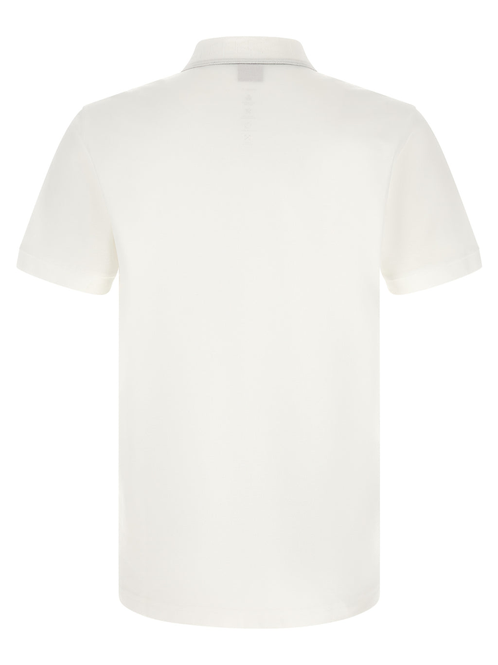 Chemise polo blanche en coton de la marque Hugo Boss, vue de face, avec col et boutons visibles.