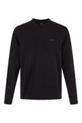 Sweat-shirt noir en coton avec logo Hugo Boss, détails de logo visibles, style décontracté et moderne.