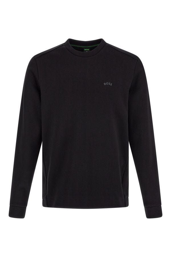 Sweat-shirt noir en coton avec logo Hugo Boss, détails de logo visibles, style décontracté et moderne.
