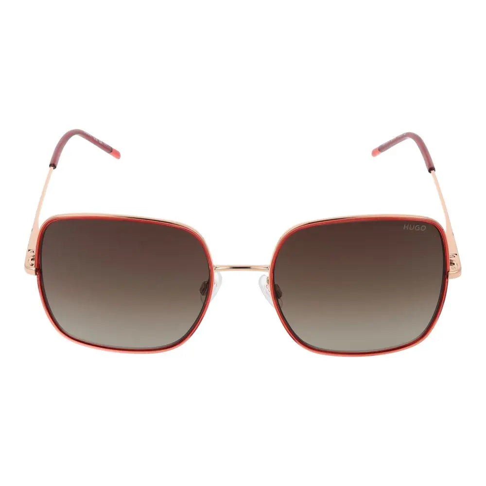 Lunettes de soleil carrées hugo boss en métal multicolore avec monture rose gold et bordeaux et verres marron dégradés
